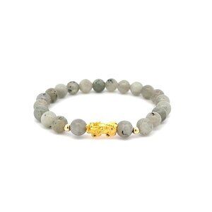 18K Gold Dragon Pixiu Piyao Lucky Charm Beads Bracelet Gemstones Labradorite 6mm
